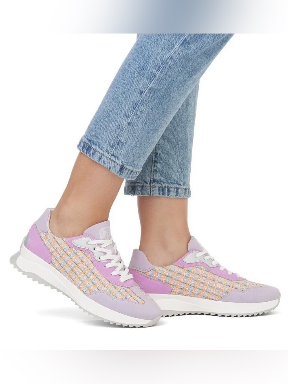 Rieker Lavender and Pastel Tweed Lace-Up Sneakers